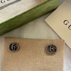 Gucci Sterling Silver Marmont Double G Stud Earrings